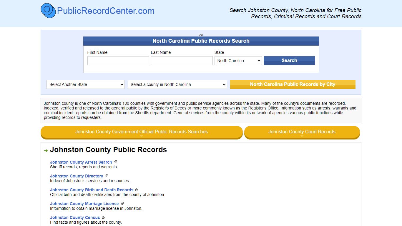 Johnston County North Carolina Free Public Records - Court Records ...